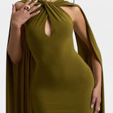 Vestido Maxi Faffienia con Cuello Halter y Corte de Ojal