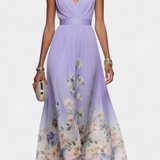 Vestido Maxi Floral Sauline sin Mangas con Escote en V