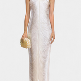 Vestido Jianna de Cuello Halter con Flecos Metálicos