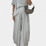 Conjunto Casual Trista de Top Suave y Pantalones de Pierna Ancha