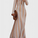 Vestido Largo Impreso Crisanta con Olas Multicolores y Mangas Largas