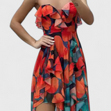 Vestido Maxi Andy Sin Mangas con Capas Volantes y Corte en Degradé