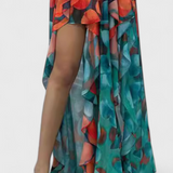 Vestido Maxi Andy Sin Mangas con Capas Volantes y Corte en Degradé