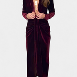 Vestido Largo de Terciopelo LaVerna en Dorado con Escote en V