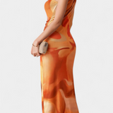 Vestido Largo Helaia con Abertura y Estampado Digital