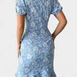 Vestido Midi Ajustado Champel con Mangas Abullonadas