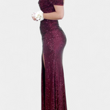 Vestido de Sirena con Hombros Descubiertos y Lentejuelas