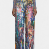 Jeans Rana de Pierna Ancha con Estampado Artístico
