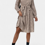 Vestido Midi Plisado con Estampado de Leopardo Evabeth