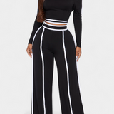 Conjunto Krystelle con Top Off-Shoulder y Pantalones de Corte Recto