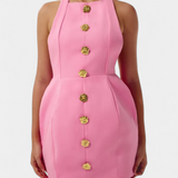 Vestido Mini Yvonne con Cuello Halter y Espalda Abierta con Detalle Floral