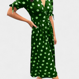 Vestido Midi de Lunares Lizzie con Escote en V Profundo