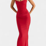 Vestido Maxi de Malla Blair con Corsé Fruncido