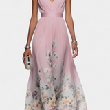 Vestido Maxi Floral Sauline sin Mangas con Escote en V