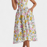Vestido Midi Margie con Escote en V y Estampado Floral Romántico