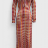 Vestido Largo Impreso Crisanta con Olas Multicolores y Mangas Largas