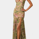 Amryn - Vestido Maxi Floral Asimétrico con Volantes