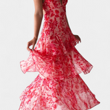 Vestido Domenica de Chiffon con Escote en V y Capas Fluidas