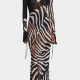 Vestido Taisia de Impresión de Cebra con Escote Profundo