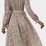 Vestido Midi Plisado con Estampado de Leopardo Evabeth