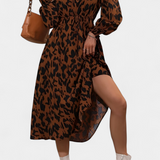 Vestido Nerin A-Line con Estampado de Leopardo y Cintura Ajustable