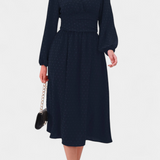 Vestido Midi de Oficina Faela con Puntos Suizos