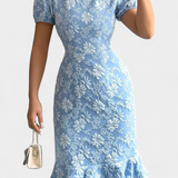 Vestido Midi Ajustado Champel con Mangas Abullonadas