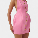 Vestido Mini Yvonne con Cuello Halter y Espalda Abierta con Detalle Floral