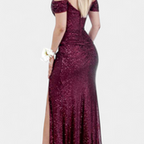 Vestido de Sirena con Hombros Descubiertos y Lentejuelas
