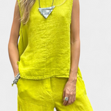 Conjunto de Chaleco Sin Mangas y Pantalón Leona en Lino de Algodón