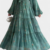 Vestido Floral de Manga Larga Tavira con Cinturón