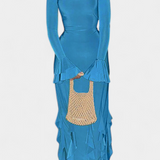 Vestido Largo Calissa con Volantes y Mangas de Campana