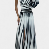 Vestido Maxi Elegante Bethania con Un Hombro y Rayas