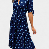 Vestido Midi de Lunares Lizzie con Escote en V Profundo