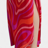 Vestido Largo Valera con Estampado de Espirales y Corte Sin Mangas