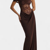 Vestido Maxi de Encaje Asimétrico Castanza