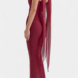 Vestido Maxi de Malla Blair con Corsé Fruncido
