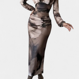 Vestido Largo Ashlyn con Estampado Gradiente y Escote en V