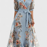 Vestido Midi Floral Arlet con Escote en V y Silueta Femenina