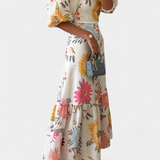 Vestido Midi de Algodón Kacey con Estampado Floral y Mangas Abullonadas