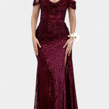 Vestido de Sirena con Hombros Descubiertos y Lentejuelas