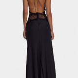 Vestido Largo Ashanty con Escote Halter y Cintura de Encaje Transparente