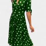 Vestido Midi de Lunares Lizzie con Escote en V Profundo