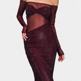 Vestido de Noche Dottie con Detalles Transparentes