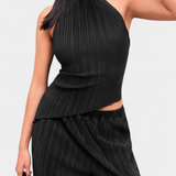 Conjunto Pilarica con Top Halter Asimétrico y Pantalones Fluidos