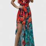 Vestido Maxi Andy Sin Mangas con Capas Volantes y Corte en Degradé