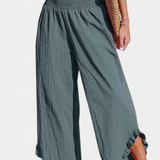 Pantalones Palazzo Justina con Volantes y Cintura Alta