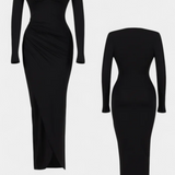 Vestido Freda de Manga Larga con Escote en V y Pliegues