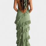 Vestido Maxi Padeline con Volantes y Espalda Descubierta