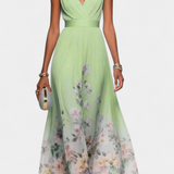 Vestido Maxi Floral Sauline sin Mangas con Escote en V